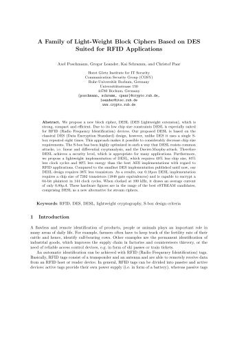 A Family of Light-Weight Block Ciphers Based on DES Suited for ...