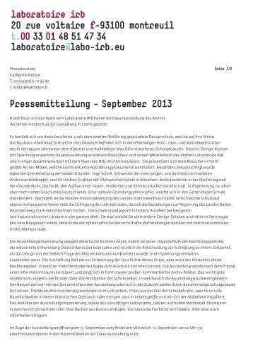 Pressemitteilung – September 2013 laboratoire irb 20 ... - ruedi baur