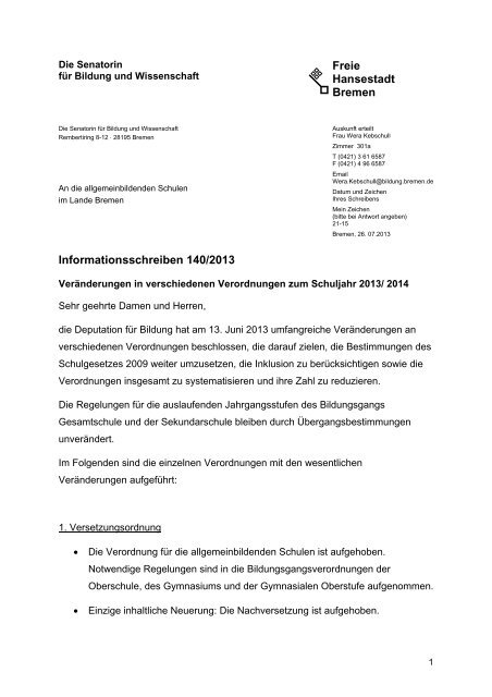 Informationsschreiben 140/2013 Veränderungen in verschiedenen ...