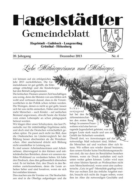 20. Jahrgang Dezember 2013 Nr. 4 - der Gemeinde Hagelstadt