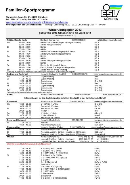 Sportprogramm - ESV München