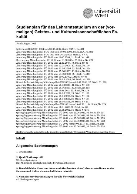 Unterrichtsfach Geschichte - Senat - Universität Wien