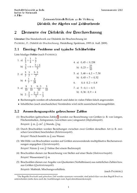 Gebrochene Zahlen: Didaktik der Bruchrechnung - Mathematik und ...