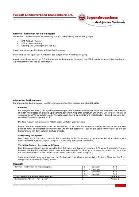 Kleinfeldregeln vom FLB - Fussball-Landesverband Brandenburg eV