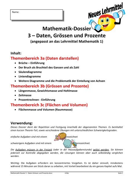 Mathematik-Dossier 3 – Daten, Grössen und Prozente