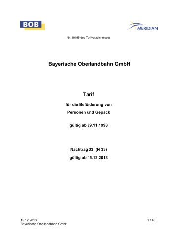 Tarifbestimmungen BOB - gültig ab 15.12.2013 - Bayerische ...