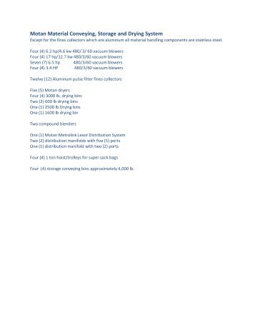 Moton Polycarbonate Material Feed Systems