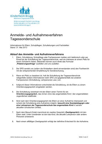 Anmelde- und Aufnahmeverfahren ... - Kinderheim Brugg