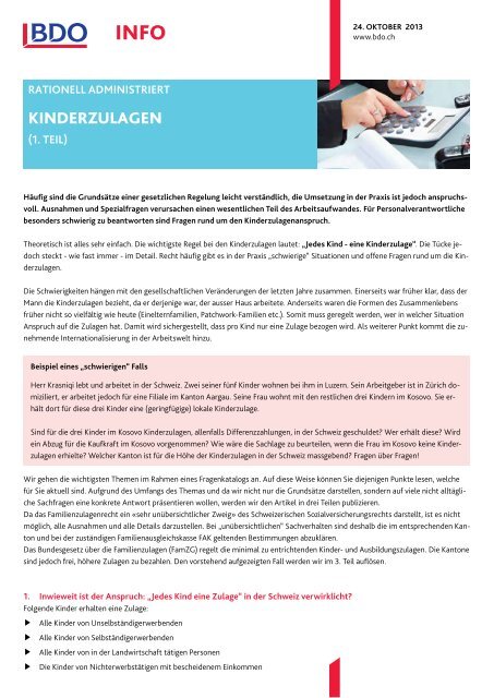 Kinderzulagen (1. Teil)