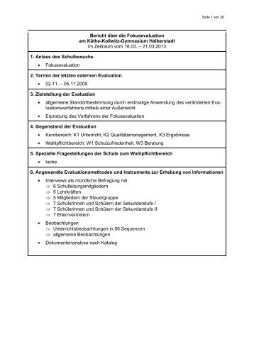 Bericht über die Fokusevaluation - Käthe-Kollwitz-Gymnasium ...