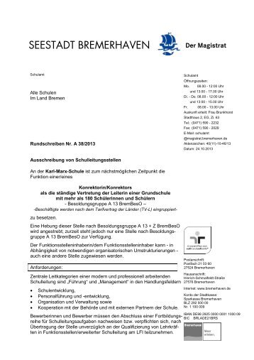 Stellenausschreibung des Magistrats Bremerhaven ... - Bremen