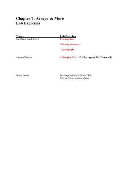 Chapter 7 Arrays More Lab Exercises Chapter 7 Arrays More Lab Exercises