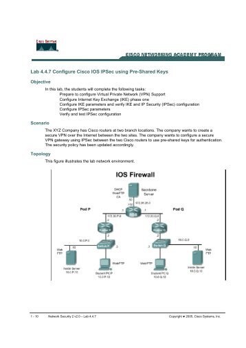 Lab 4.4.7 Configure Cisco IOS IPSec using Pre-Shared Keys
