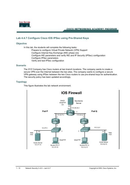 Lab 4.4.7 Configure Cisco IOS IPSec using Pre-Shared Keys