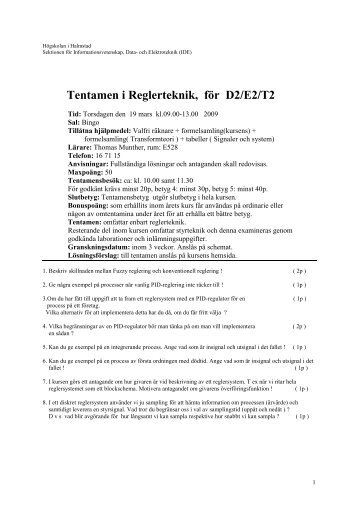 Tentamen i Reglerteknik, fÃ¶r D2/E2/T2 - HÃ¶gskolan i Halmstad