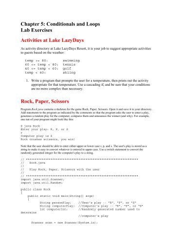 Chapter 5: Conditionals and Loops Lab Exercises Activities at Lake ...
