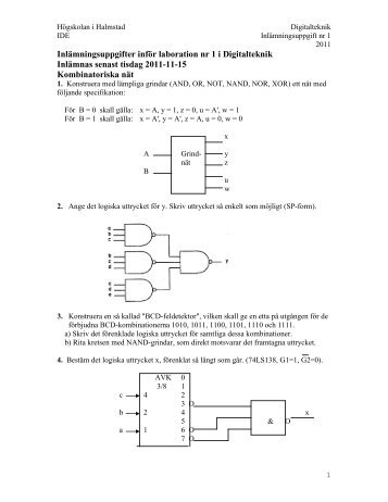 InlÃ¤mningsuppgifter fÃ¶r laboration nr 1 i Digitalteknik - HÃ¶gskolan i ...
