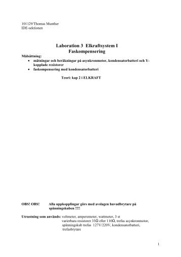 Laboration 3 Elkraftsystem I Faskompensering