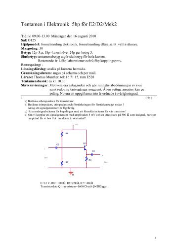 Tentamen i Elektronik 5hp fÃ¶r E2/D2/Mek2