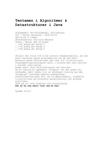 Tentamen i Algoritmer & Datastrukturer i Java