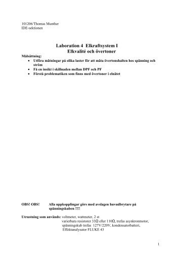 Laboration 4 Elkraftsystem I ElkvalitÃ© och Ã¶vertoner