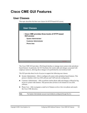 Cisco CME GUI Features User Classes