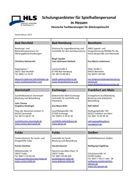 Schulungsanbieter für Spielhallenpersonal in Hessen