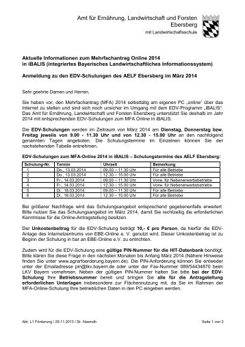 EDV-Schulungen zum MFA-Online 2014 iBalis - Amt für Ernährung ...