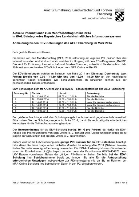 EDV-Schulungen zum MFA-Online 2014 iBalis - Amt für Ernährung ...