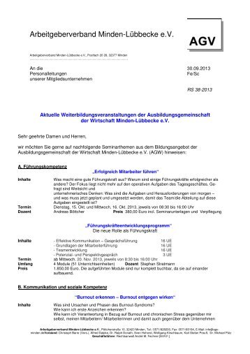 RS 38 Aktuelles AGW-Schulungsangebot - Arbeitgeberverband ...