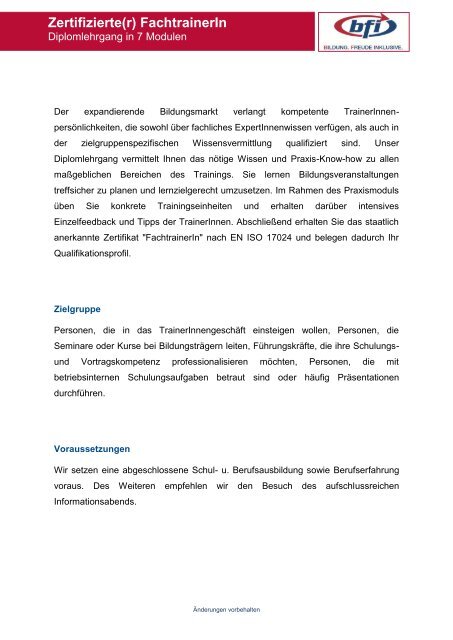 Informationsfolder - BFI Wien