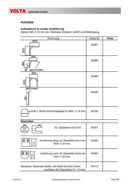 Volta Produktkatalog 2010.40 brutto ohne Mwst