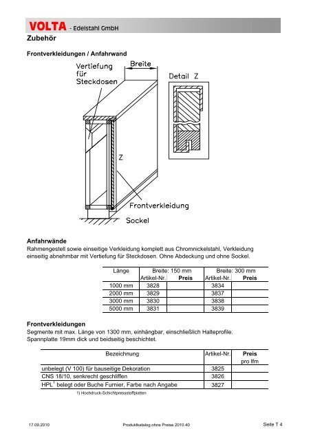 Volta Produktkatalog 2010.40 brutto ohne Mwst