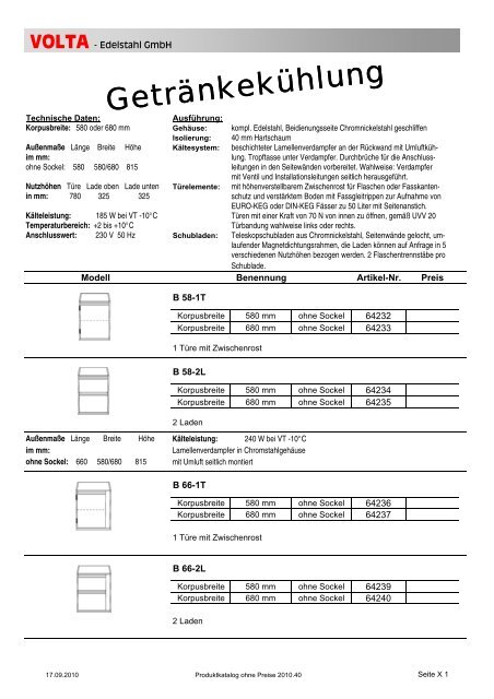 Volta Produktkatalog 2010.40 brutto ohne Mwst