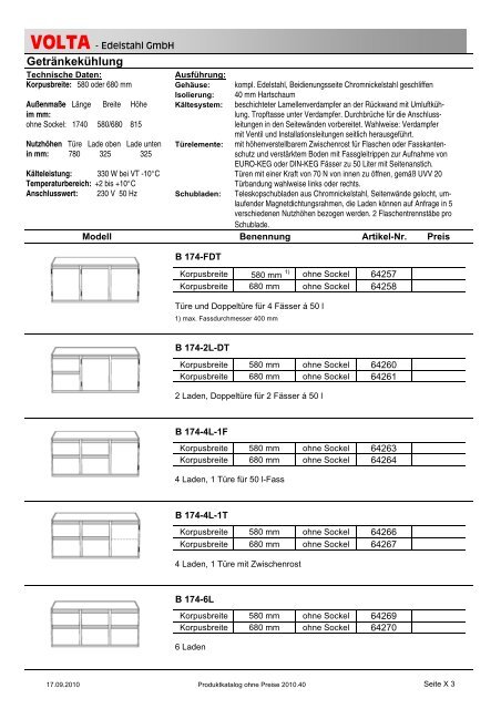 Volta Produktkatalog 2010.40 brutto ohne Mwst