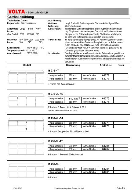 Volta Produktkatalog 2010.40 brutto ohne Mwst