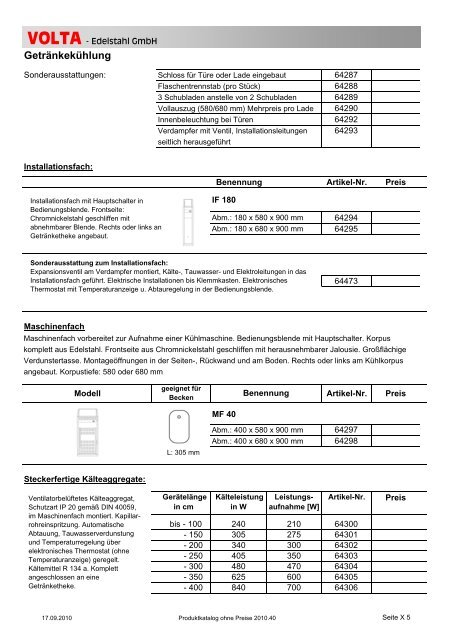 Volta Produktkatalog 2010.40 brutto ohne Mwst