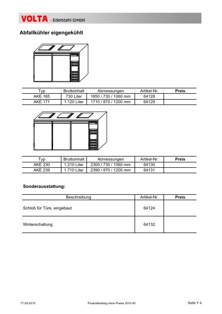 Volta Produktkatalog 2010.40 brutto ohne Mwst