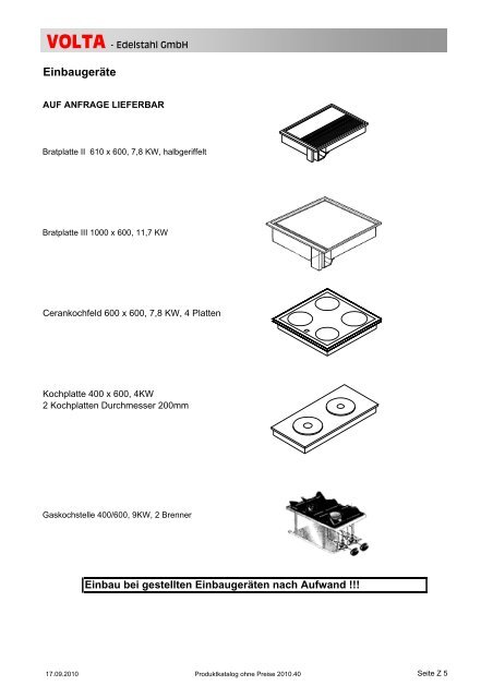 Volta Produktkatalog 2010.40 brutto ohne Mwst