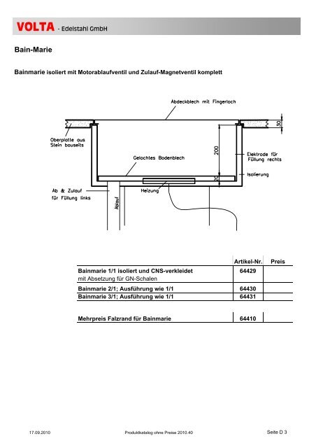 Volta Produktkatalog 2010.40 brutto ohne Mwst