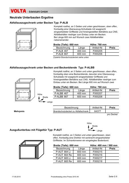 Volta Produktkatalog 2010.40 brutto ohne Mwst