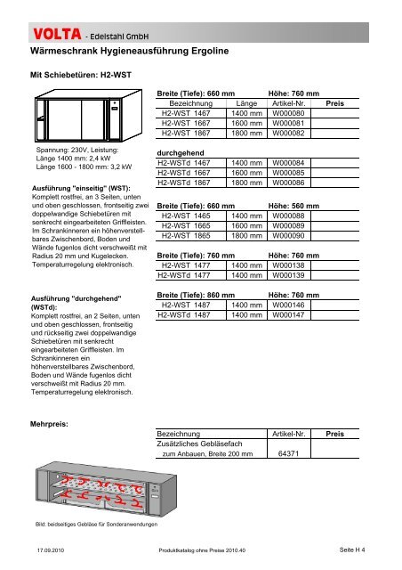 Volta Produktkatalog 2010.40 brutto ohne Mwst