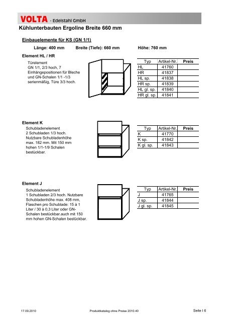 Volta Produktkatalog 2010.40 brutto ohne Mwst