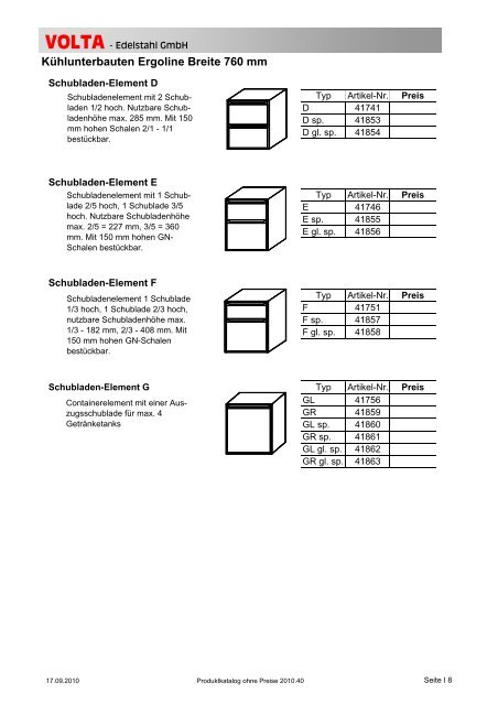 Volta Produktkatalog 2010.40 brutto ohne Mwst