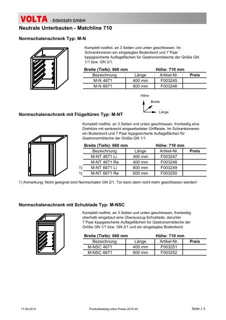 Volta Produktkatalog 2010.40 brutto ohne Mwst