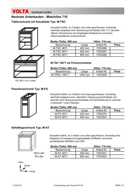 Volta Produktkatalog 2010.40 brutto ohne Mwst