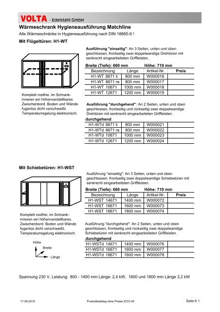 Volta Produktkatalog 2010.40 brutto ohne Mwst