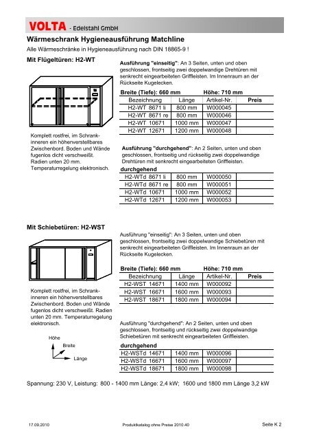 Volta Produktkatalog 2010.40 brutto ohne Mwst