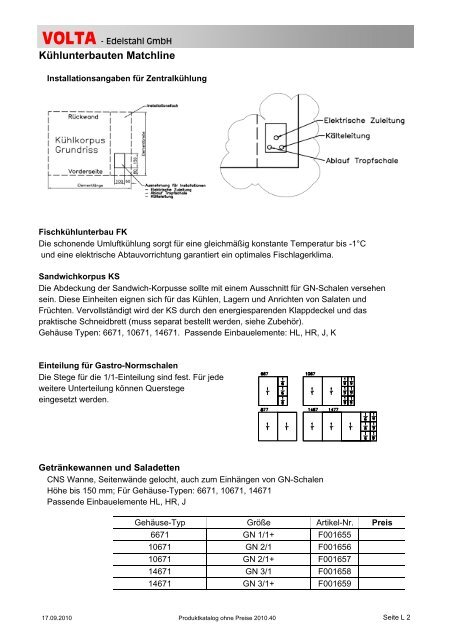 Volta Produktkatalog 2010.40 brutto ohne Mwst