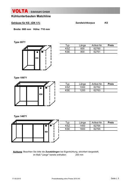 Volta Produktkatalog 2010.40 brutto ohne Mwst